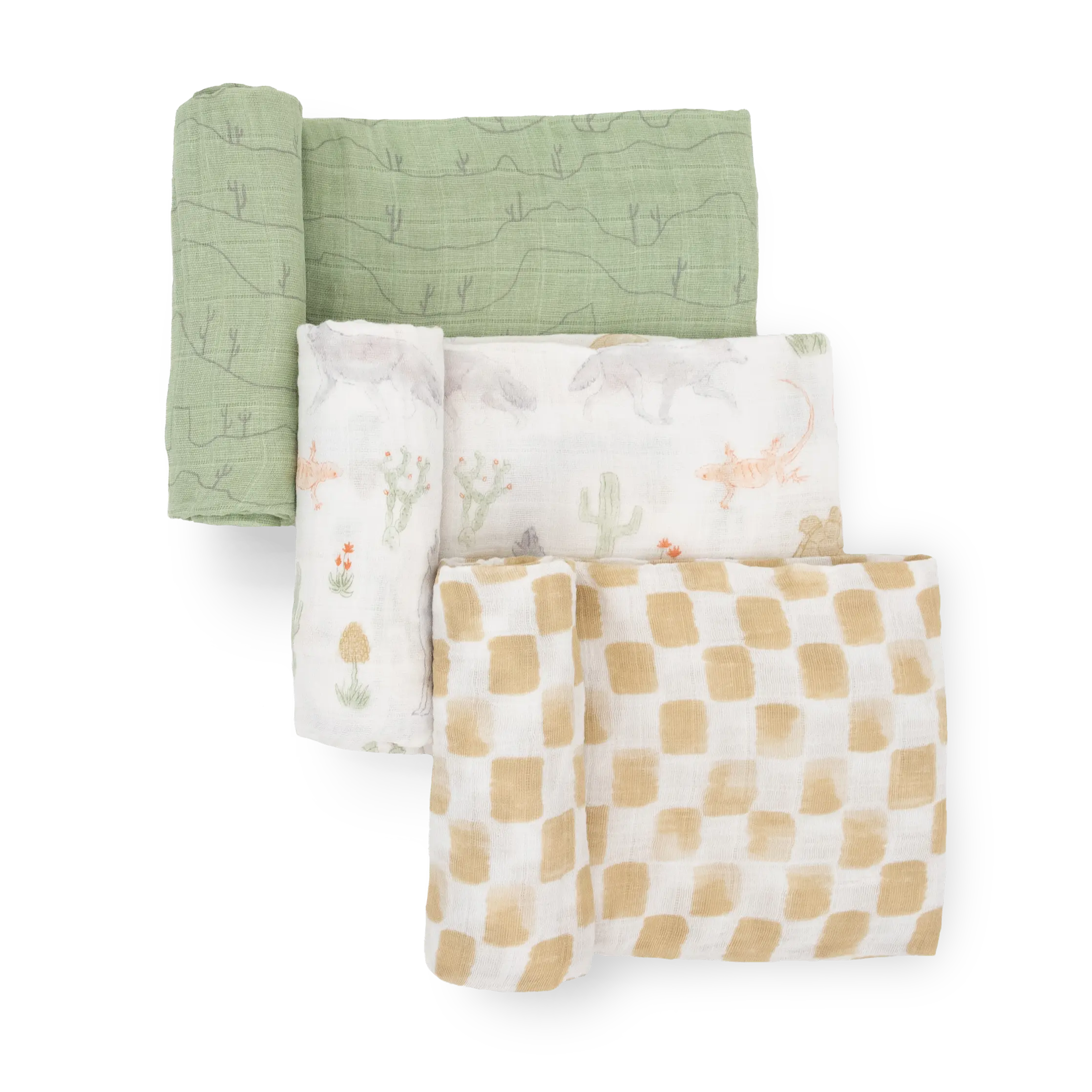 Cotton Muslin Swaddle Blanket Set 3-Pack - Lightweight Cotton, Hand-Painted Desert Night Print, Softening Washes for Babies