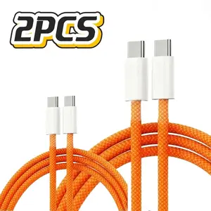 2pcs Type-C Charging Cable, Nylon Braided USB C to C Data Sync Cable, Fast Charge Compatible with iPhone Macbook iPad, Durable Design