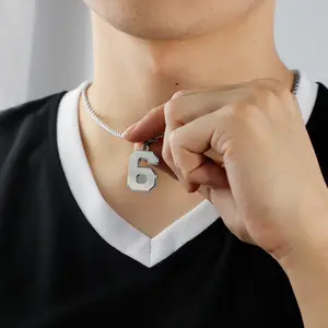 No. 0-30 Card Titanium Steel Pendant Stainless Steel 60cm Necklace, Arabic Lucky Numbers, Sports Style Jersey Number, Football Basketball Baseball Rugby Sports Number Necklace, Unisex, Jewelry for Women and Men