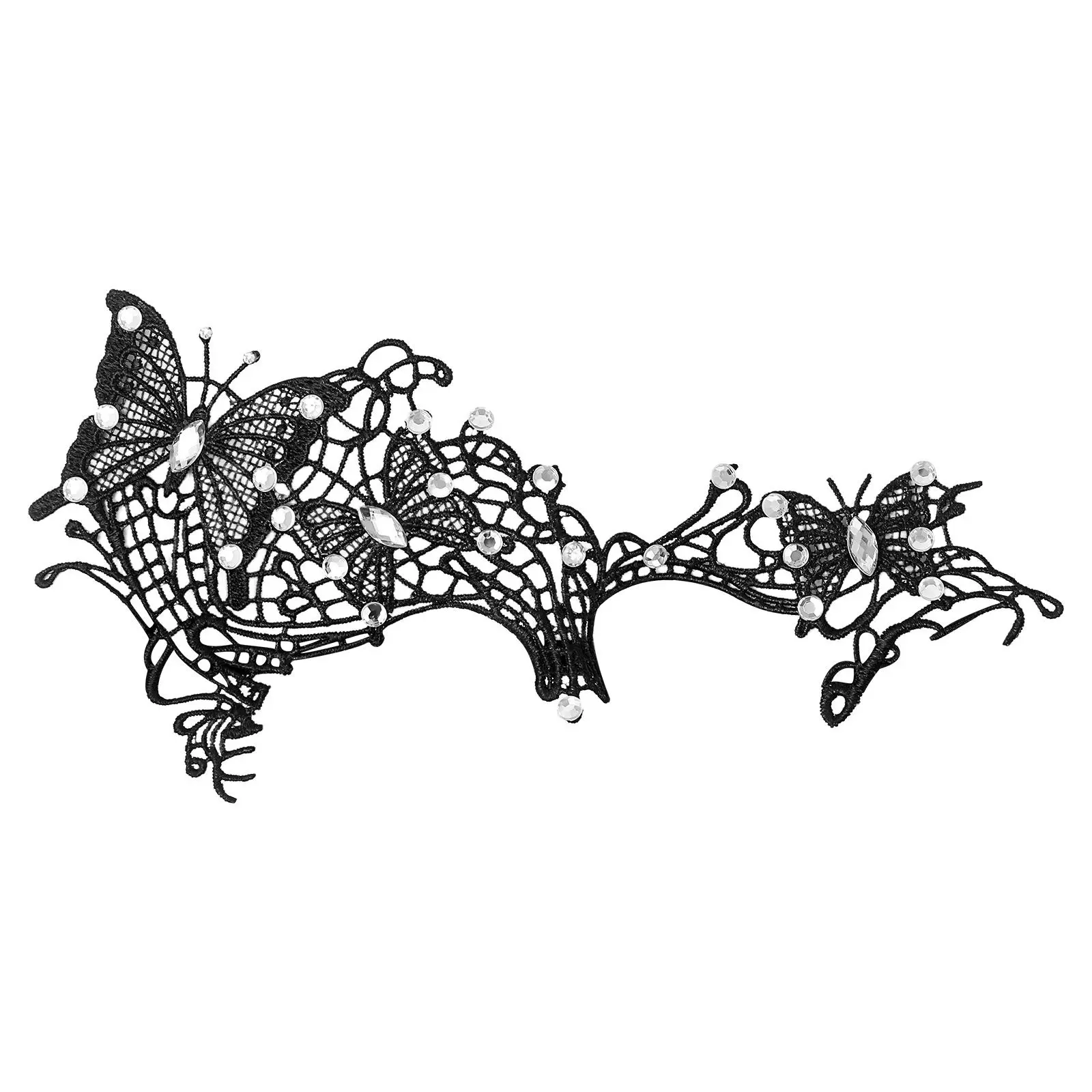 OIDEA Women Adults' Gothic Eye Masquerade Mask - Half-Face, Lace+Rhinestones, 10.05 in w × 5.12 in h, Glasses-Friendly, Spiderweb-Butterfly Design, Lightweight, Adjustable Elastic Strap Party Accessory for Halloween Ball, Costume Events