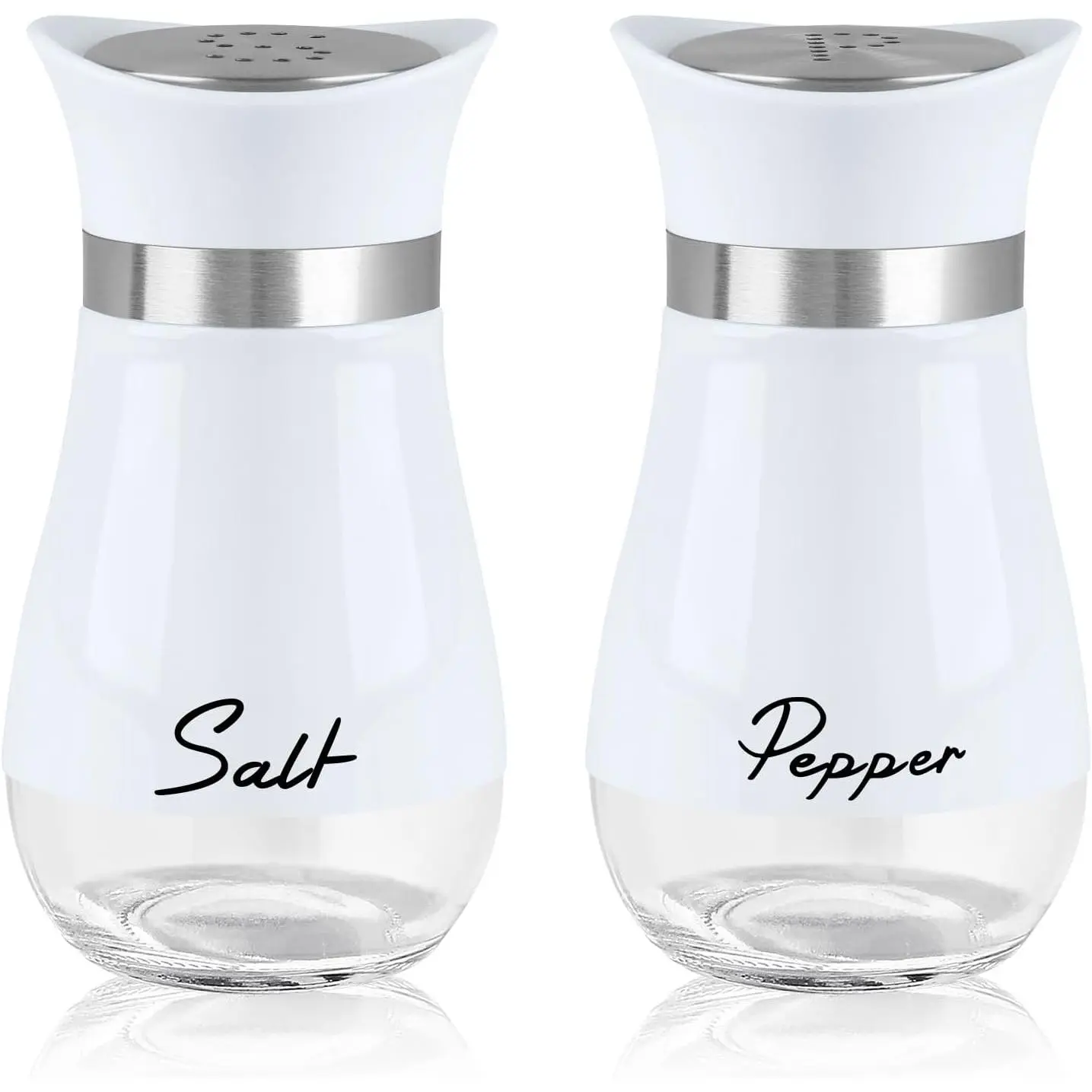 Salt and Pepper Shakers Set, 4 oz Stainless Steel Salt Pepper Shaker Containers with Glass Bottom for Kitchen Cooking, BBQ, Bar, Table, RV, Camp