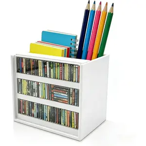 White Anxiety Bookshelf with 100 Mini Books, Shaking Miniature Library for Stress Relief, Bookmark Holder & Pencil Organizer, Tiny Book Shelf Ornament, Gifts for Book Lovers Decor