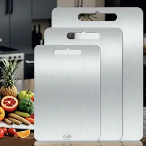 3PCS Stainless Steel Cutting Board Set S+M+L Sizes Food-Grade Metal Chopping Boards for Meat Vegetables & Ultrathin & Durable, Portable & Rust-Resistant Easy to Clean More Edge-Smoothing Kitchen Tools - Kitchenware