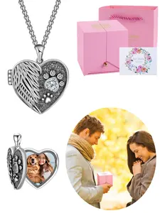 Musei  Heart-shaped dog paw photo locket necklace, opens to hold small photos, comes with a rose gift box, suitable as a gift for lovers, family, and friends