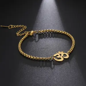 Titanium Steel Golden Yoga OM Symbol Locket Bracelet Trendy Stainless Steel Bracelet for Men and Women