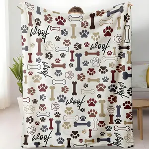 Dog Throw Blanket Dog Paw Bones Print Blanket Super Soft Flannel Fleece Blanket Lightweight Fluffy Plush Bed Blankets for Bedding Sofa and Travel 50X60