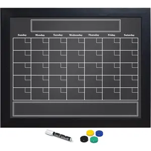 Wall Chalkboard Monthly Calendar, Large Chalkboard Calendar, 24" x 30", Wall Mount, with Chalk Marker &  (Solid Black)