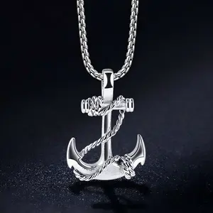 Men's Stainless Steel Anchor Necklace - 3D Nautical Pendant, 24in Chain, Ocean-Inspired, Rust-Resistant, Anchor Motif, Chain Links Jewelry Gift for Adventure Lovers, Stainless Steel Necklaces, Ocean-Inspired Necklaces