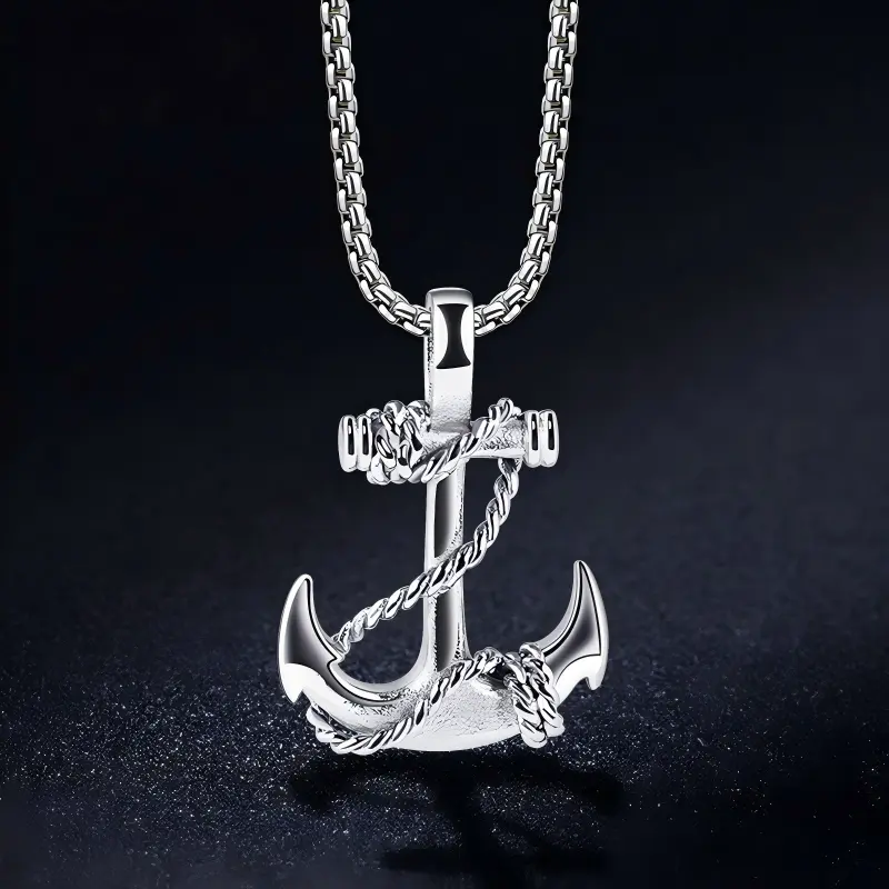 Men's Stainless Steel Anchor Necklace - 3D Nautical Pendant, 24in Chain, Ocean-Inspired, Rust-Resistant, Anchor Motif, Chain Links Jewelry Gift for Adventure Lovers, Stainless Steel Necklaces, Ocean-Inspired Necklaces Sturdy
