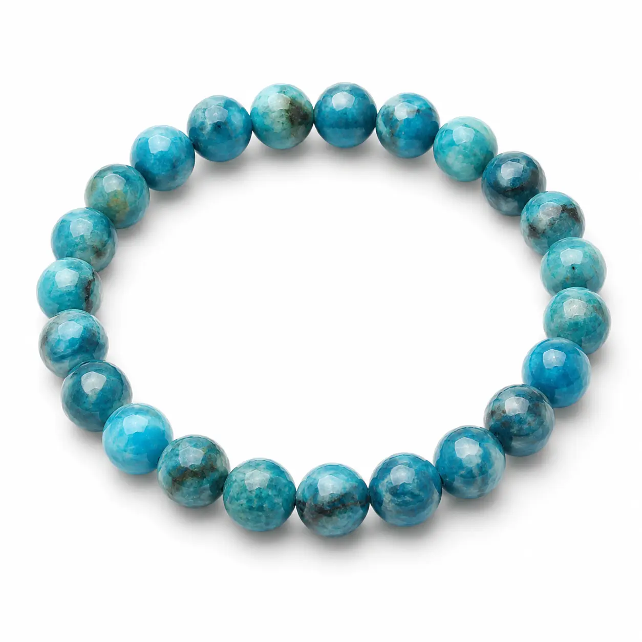 Natural Blue Apatite Beaded Bracelet – 8mm Polished Stone Stretch Jewelry for Women and Men