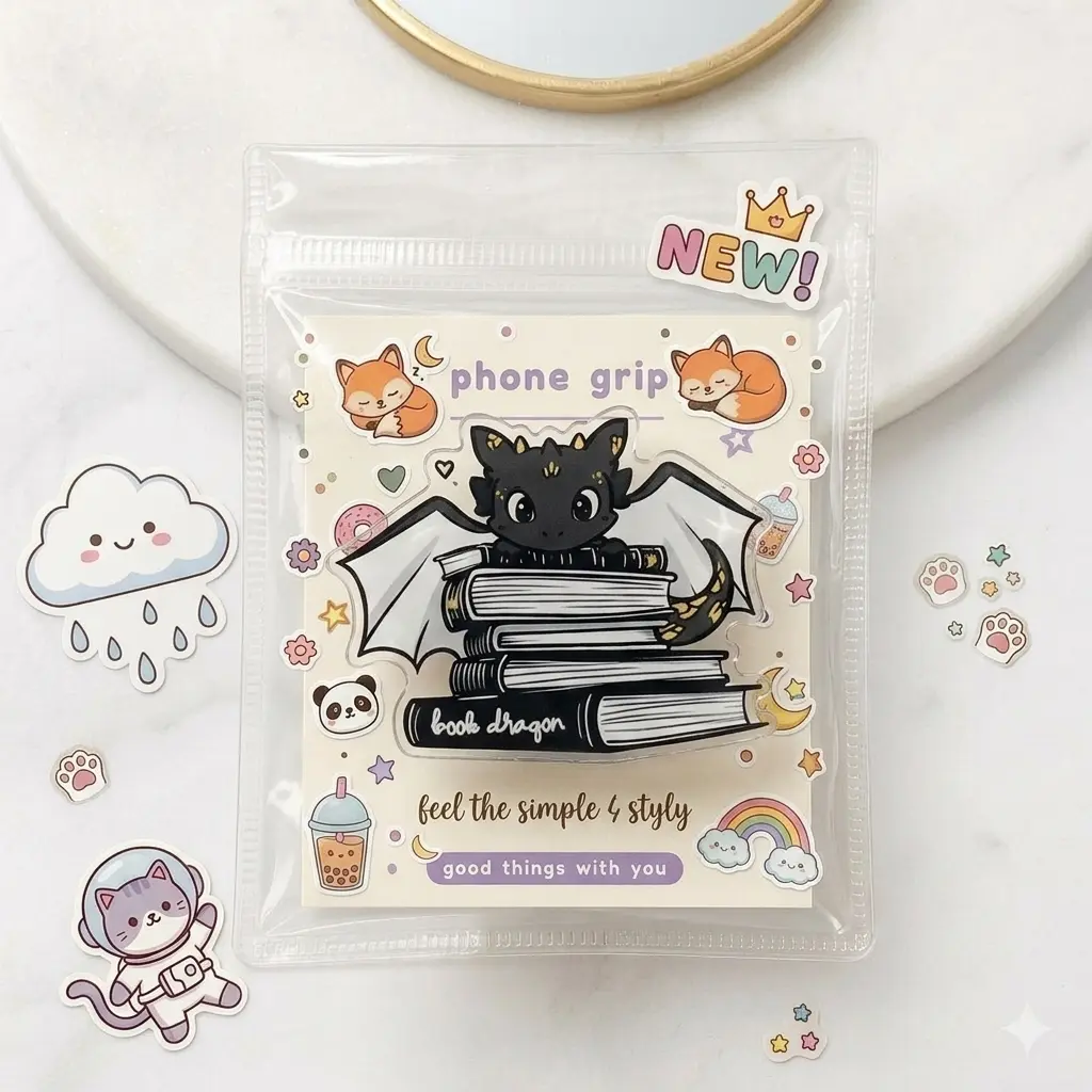 Cute Book Dragon Phone Grip Holder Bookish Griptok Stand Aesthetic Kawaii Baby Dragon Book Lover Reading Phone Accessories Gift for Her Readers Women