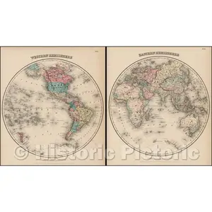 World - Eastern and Western Hemispheres, 1855 | Historical Map Print