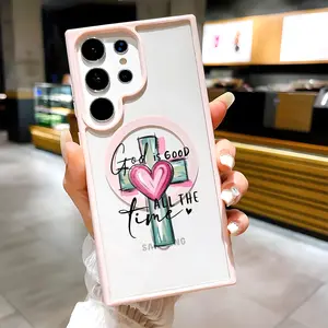God is Good & Cross Heart Pattern Clear Magnetic Phone Case, Compatible with MagSafe Silicone Bumper Protective Cover For Samsung S25 S24 S23 S22 Ultra Plus FE