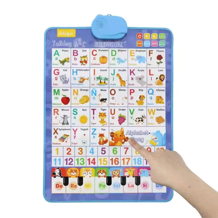 Bilingual Talking Wall Chart for Kids – English & Spanish Learning Poster with Songs, ABCs, Numbers, Animal words & Piano – Interactive Educational Toy for Toddlers 1-6 – No Screen, Battery Powered classroom use Alphabet Preschool 2