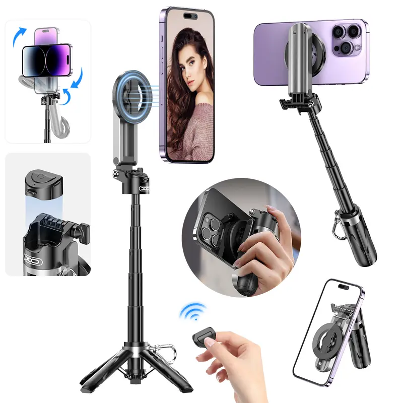 4 in 1 Multifunctional Magnetic Selfie Stick, Convenient and Expandable Tripod, Equipped with Wireless Remote Control, Suitable for Taking Photos, Live Streaming, and Vlogs, Compatible with iPhone 16/15/14/13 Series