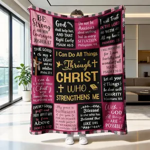 Faith Quote Flannel Print Blanket, Soft Skin-Friendly Warm Throw, Religious Decorative Cover, Multi-Use Home Blanket, Wrinkle Resistant