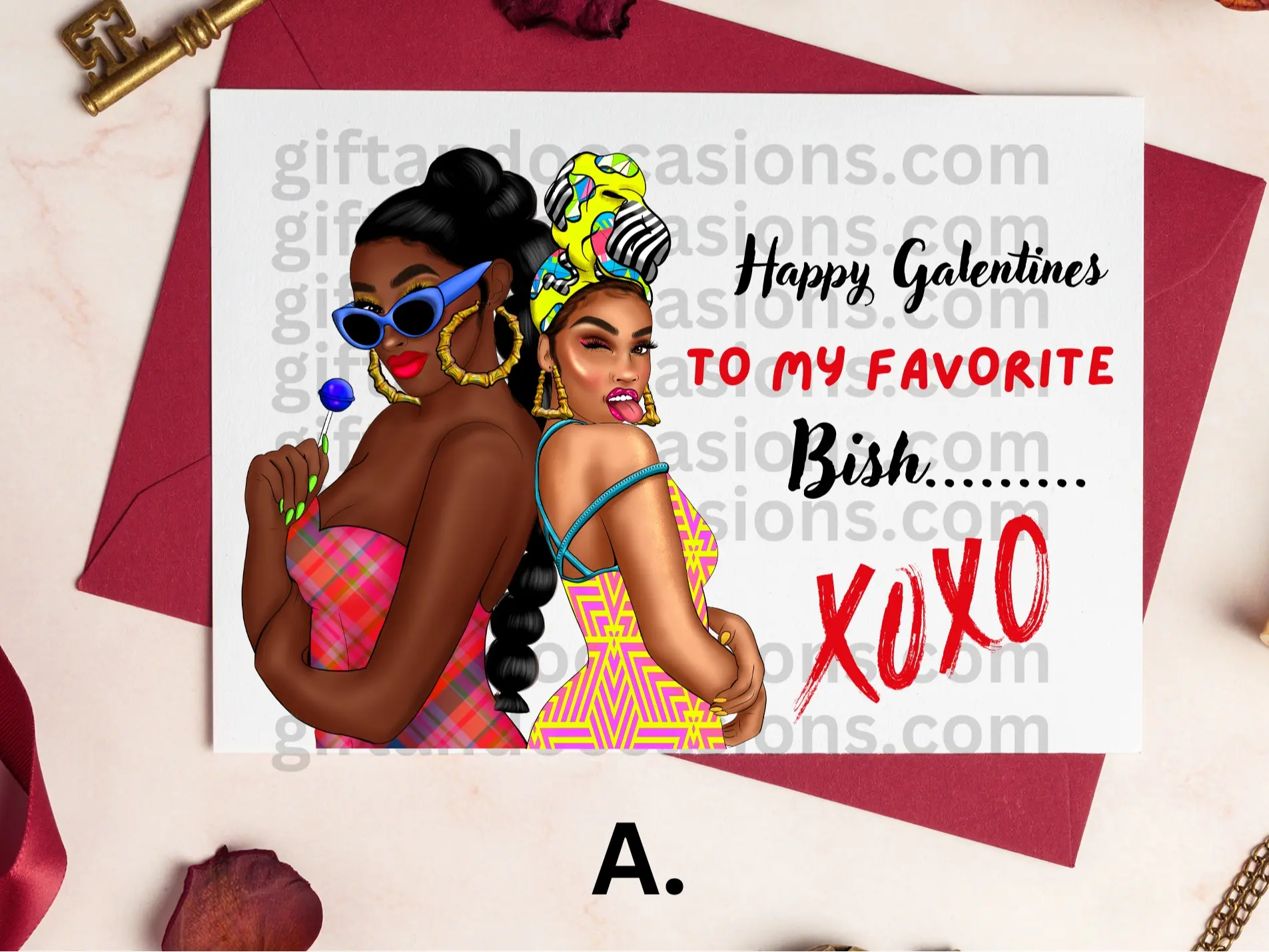 Bestie Galentines Day Greeting Card Set, Custom African American Greeting cards, Galentines Black Girl Cards, Black BFF Valentine Day Card,