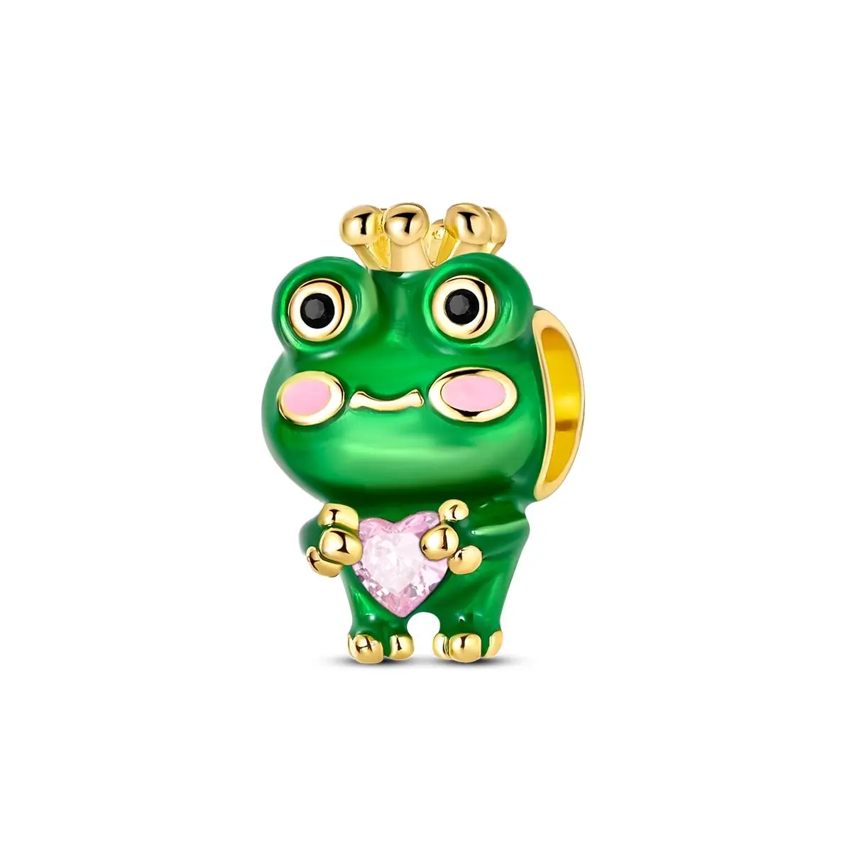 MULA 925 Sterling Silver Gold Plated Cute Frog Pendant, set with pink heart-shaped cubic zirconia and enamel – a fun jewelry gift for women and girls, compatible with Pandora bracelets.