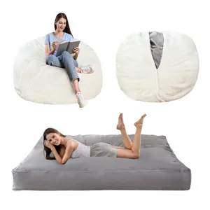 MAXYOYO Bean Bag Bed, BeanBag Chair to Velvet Bed with Faux Fur Printing Removable Cover for Living Room Bedroom