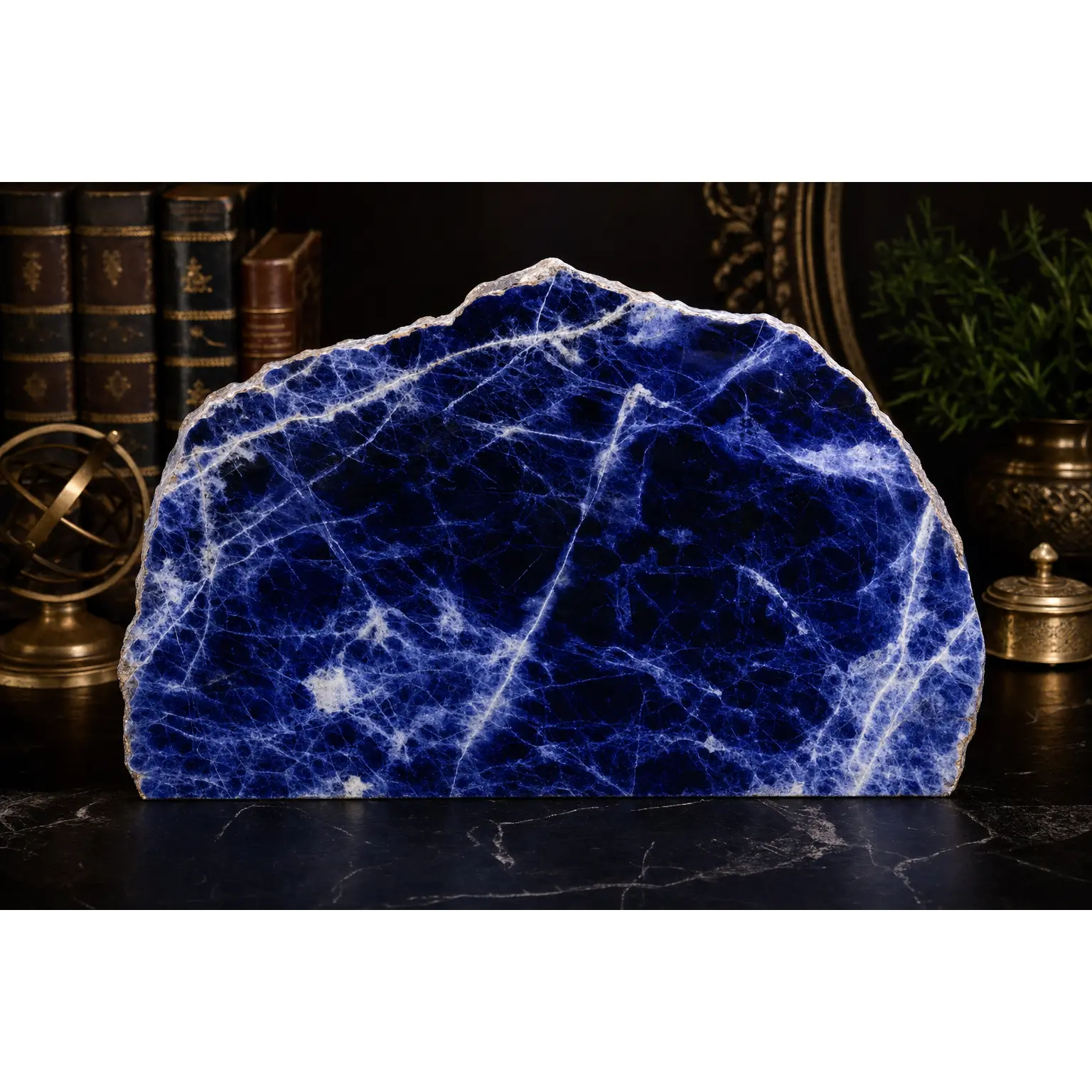 9.6 lb High-Grade Sodalite Statement Slab – Face-Polished with Natural Live Edge Back