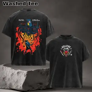 Eddie Munson Hellfire Club Stranger Things Double Printed Oversize Lightweight Acid Washed Tee TV Show Graphic Top Cotton Gift T-Shirt For Comic Lover, Gift T-Shirt For Movie Lover
