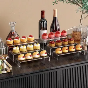 Acrylic Cake Stand Set of 5, Cupcake Stand Set, Cake Decorating Supplies, Transparent Display Shelf, Stackable Expandable Rectangular Organizer, Desktop Storage for Collectibles