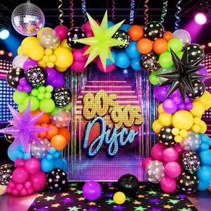 Neon Glow Balloon Arch Kit 190pcs Rainbow Disco 80s 90s Party Decorations