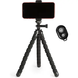 Portable and Flexible Tripod with Wireless Remote and Smartphone Clamp, 10-inch long, Black