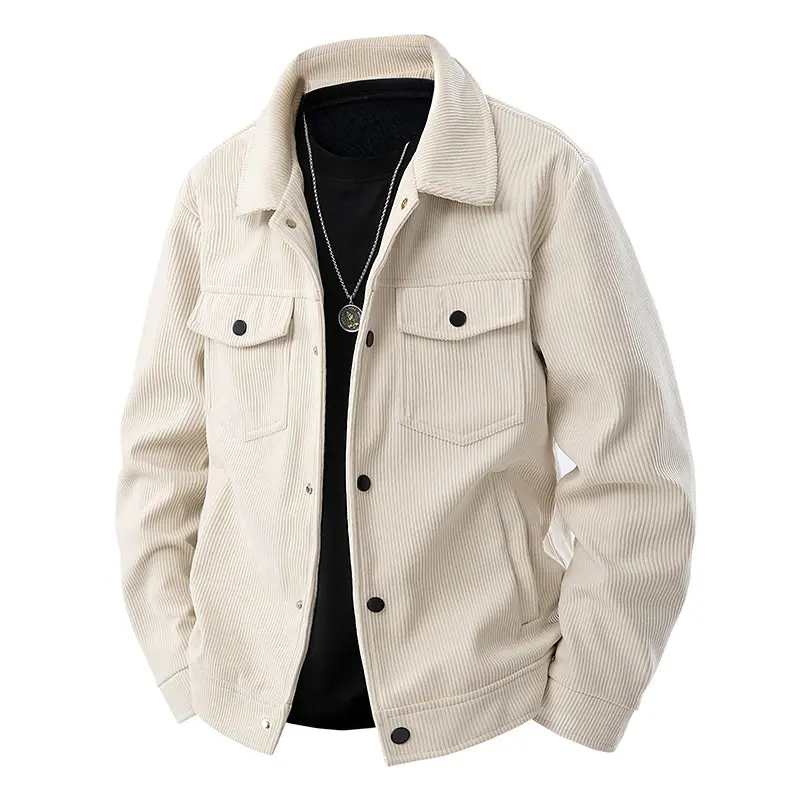 Men's Corduroy Jacket-Autumn/Winter Warm Collar Casual Coat, Multi functional Pocket and Snap Design, Machine Washable for Daily Casual Wear