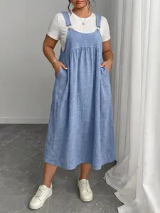 Plus Size Women's Strap Dress, Summer Casual Loose Fit Pocket Dress, Comfortable and Stylish, Perfect for Daily Wear