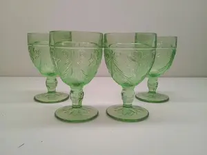 Tiara Sandwich Glass Goblets Chantilly Green 5.5" (Set Of 4)