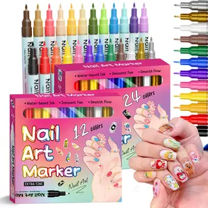 12 Colors/4 Colors 0.5mm Ultra-Fine Nail Art Paint Brush, Press-Out Ink Design, Quick-Dry Waterproof, High Saturation, DIY Lines & Patterns