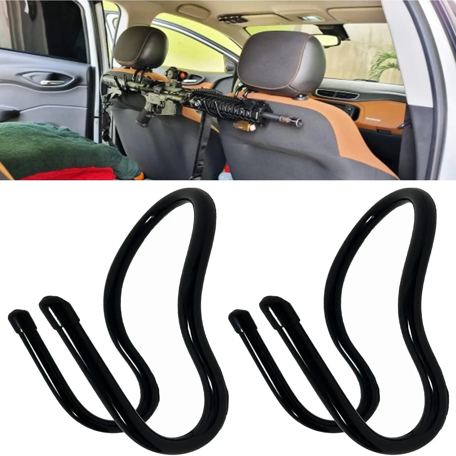 2-Pack Universal Seat Back Gun Rack & Bow Organizer, Car Interior Kit, Universal Automotive Accessories, Tool-Free Simple Installation, Flexible PVC-Coated Metal Car Stowing Organizer, Safety Vest Compatible