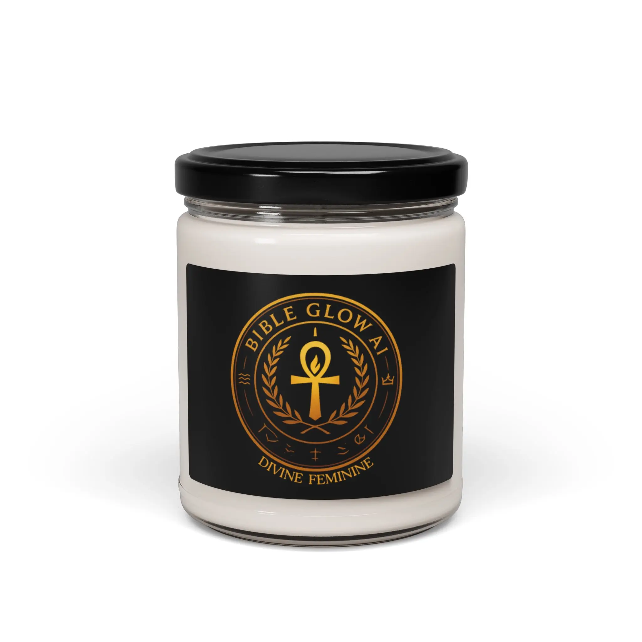 Soy Candle, Bible Glow AI Sigil, Mythic Divine Afrocentric Decorative Candle, 9oz, Logo with Cross, Hand-poured Scented Candle, Religious