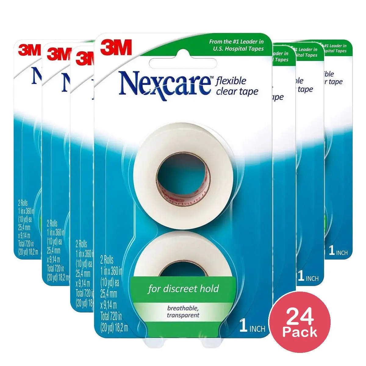 3M Nexcare Flexible Clear Tape 1 In x 360 In (Pack of 24)