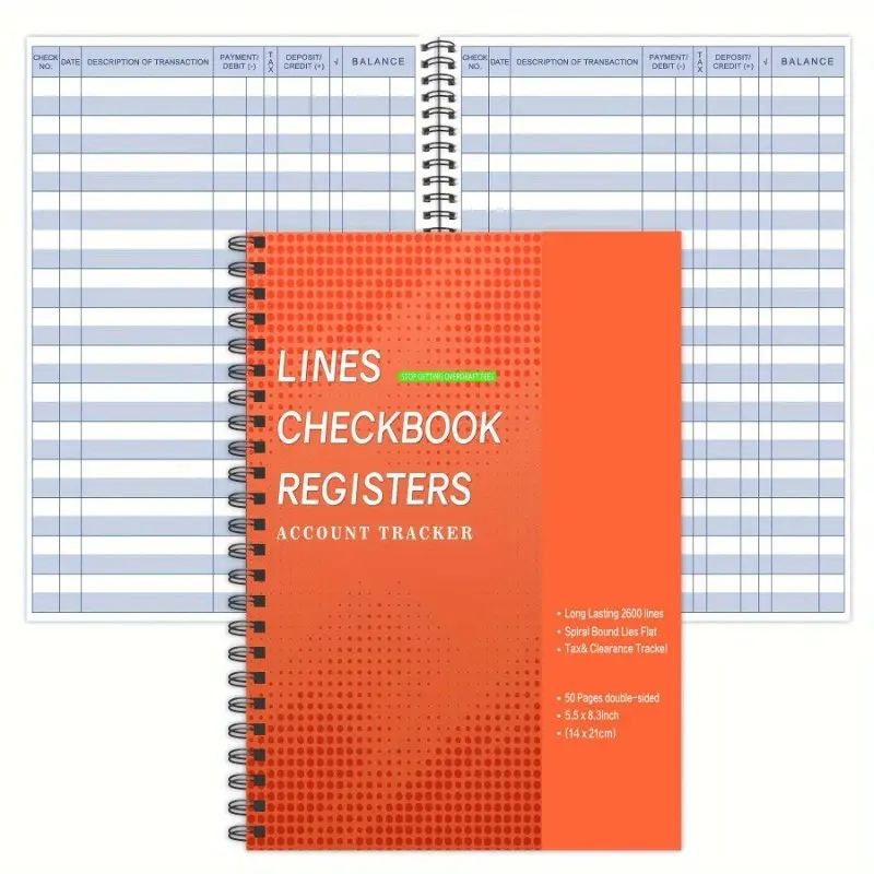 Anti-Overdraft Financial Tracking Ledger, Check Transaction Register Book, Personal/small Business Tax Income Record Coil Notebook, Coil Binding, Bright Cover, Journals, Office Supplies