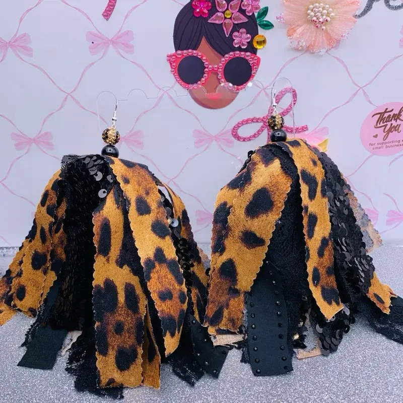 Fabric Earrings with Sequin Accents and Intricate Pattern Design for Stylish Accessory