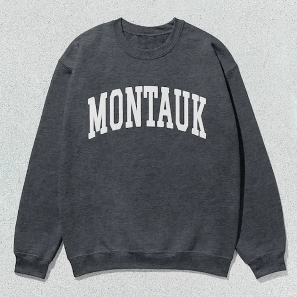 Montauk Sweatshirt – Unisex Collegiate Crewneck, Coastal Preppy Pullover, Trendy Vacation Sweater