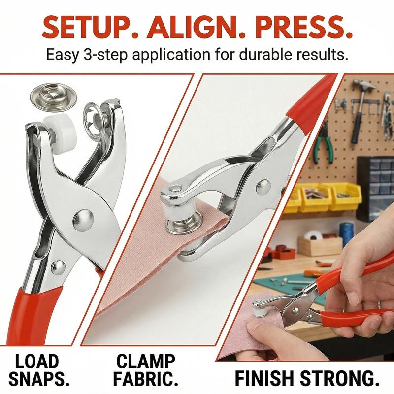 Including 100pcs Invisible Colored Metal Buckle & 1 Count Manual Pressure Pliers, household sewing accessories kit for DIY handicraft clothing and hats, buttons and pliers tool kit, seamless stitching sewing kit tools for crafts