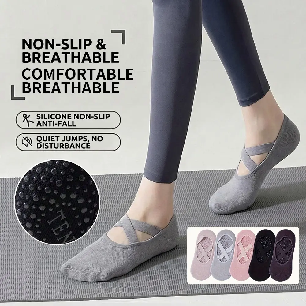 Women's Yoga Ankle Socks, 1/3/5 Pairs Non-Slip Breathable Comfortable Sports Grip Socks for Pilates, Dance, Fitness, Gym and Workout, Women's Socks for Indoor and Outdoor Wear, Womenswear Sock Set, Athletic Grip Sock