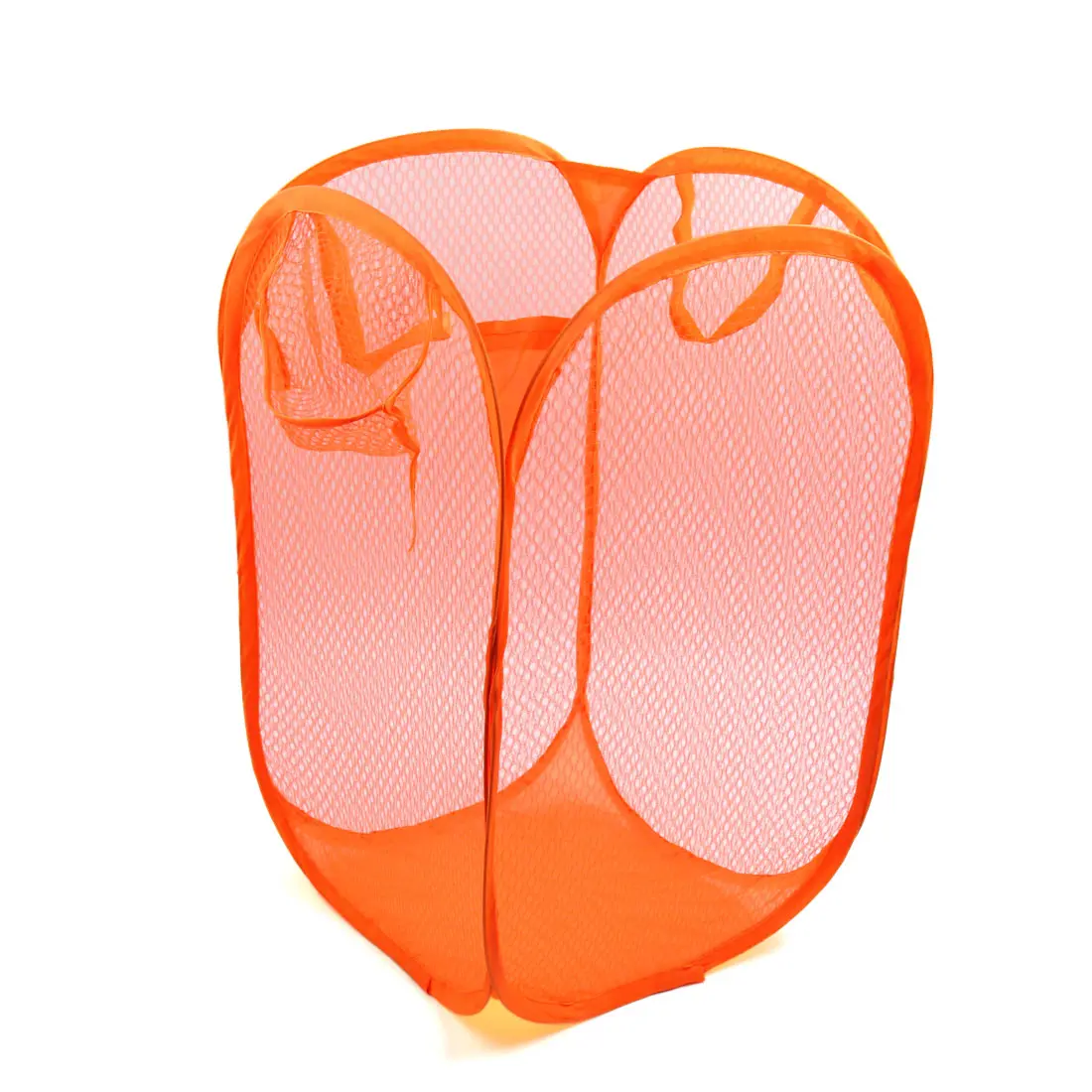 Unique Bargains Orange Mesh Bag Foldable Dirty Clothes Storage Laundry Basket Organizer