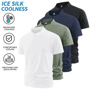 Men’s 4-Pack Ice Silk Quarter-Zip Short-Sleeve T-Shirts - Quick-Dry, Breathable Tech Fabric Menswear Top for Sports, Hot Weather