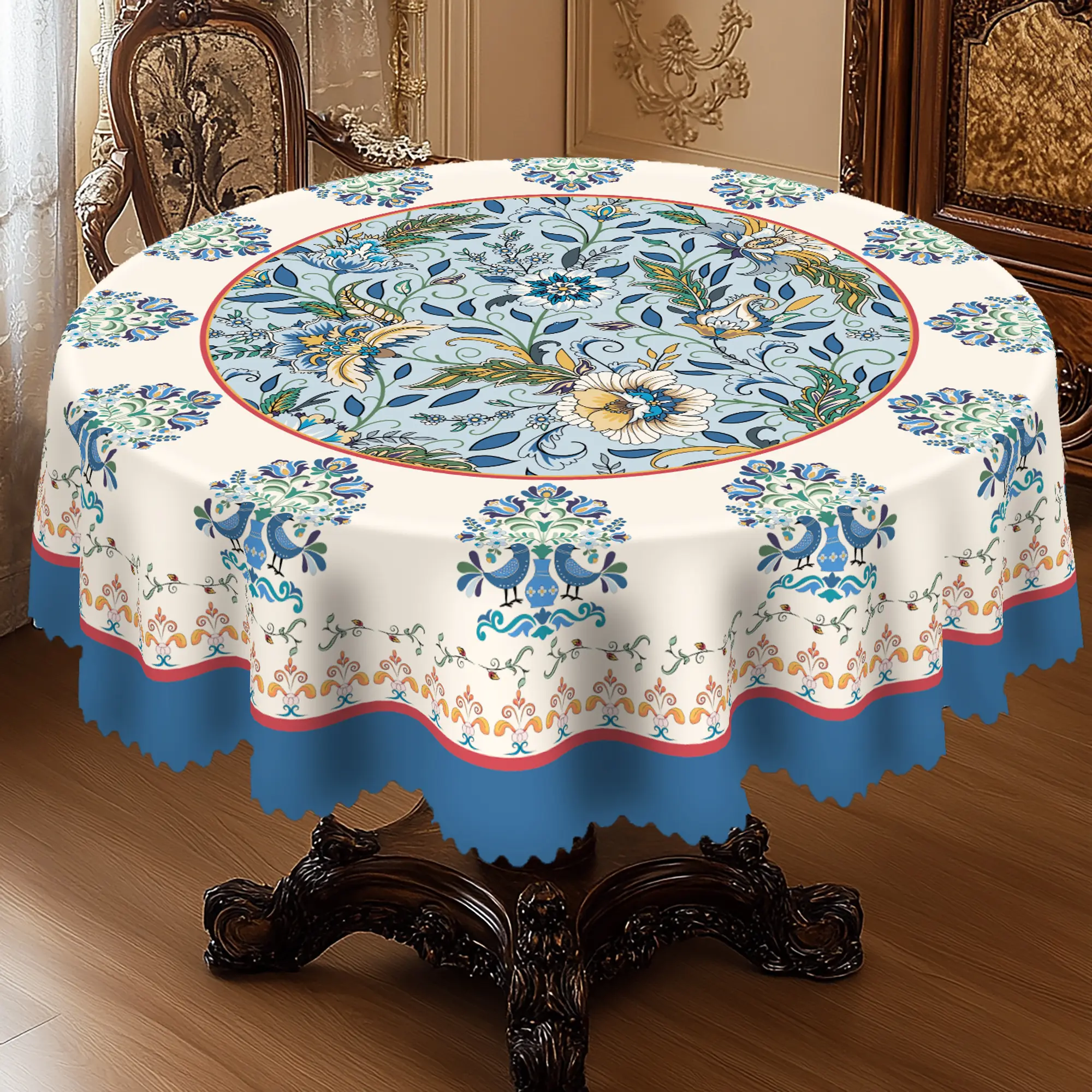 XEXSIN Printed Polyester Bohemian Round Tablecloth - Ethnic Pattern, Mexican Mandala, Kashmir Paisley, Polka Dot Designs, Rustic Farmhouse Kitchen Decor, Party, Thanksgiving Accessory for Gifting & Special Occasions