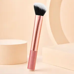 Angled Kabuki Makeup Brush, Soft Dense Foundation Brush, Liquid Cream Powder Blush & Contour, Rose Gold Cosmetic Blending Brush