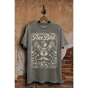 Free Bird Mineral Wash Graphic Top - Stone Gray