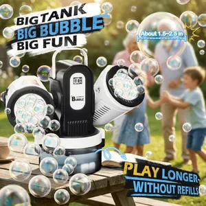 Dual-Head Remote Control Bubble Machine RGB Lights Rechargeable  Rotation Large Bubbles 50ML Concentrate Makes 500ML For Weddings Parties Camping Proposals Festivals Gift For Kids Ages 3+