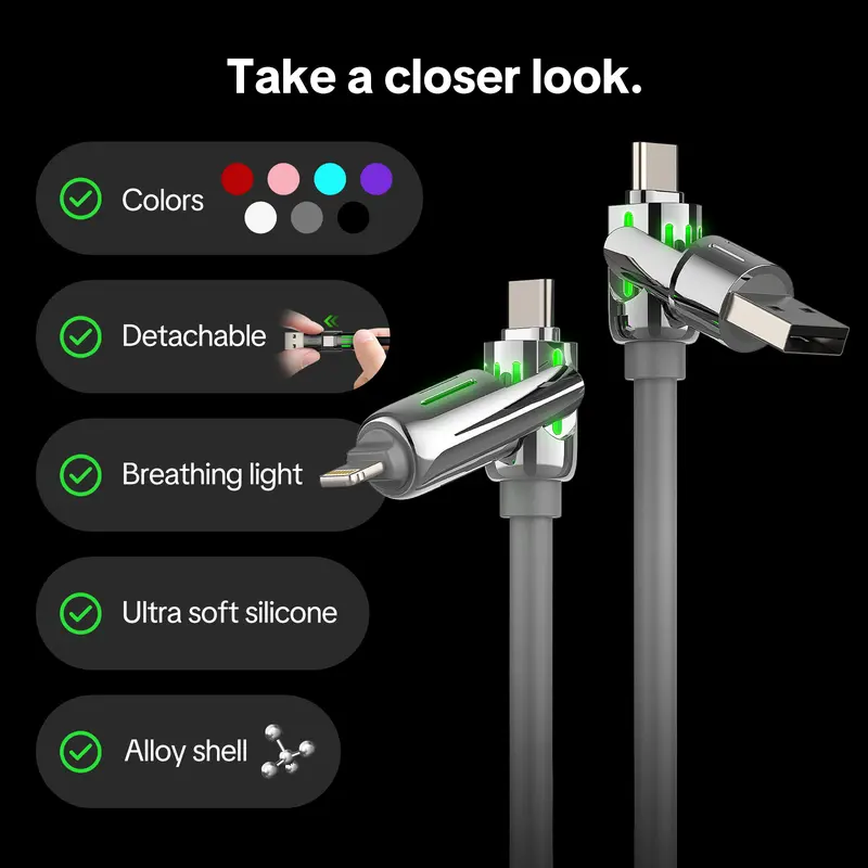 MFish Armored Dragon I 4-in-1 Multi 240W Fast Charging super Liquid Silicone Cable with USB A Type C Lightning for iPhone17&Samsung Laptops  Charger 3