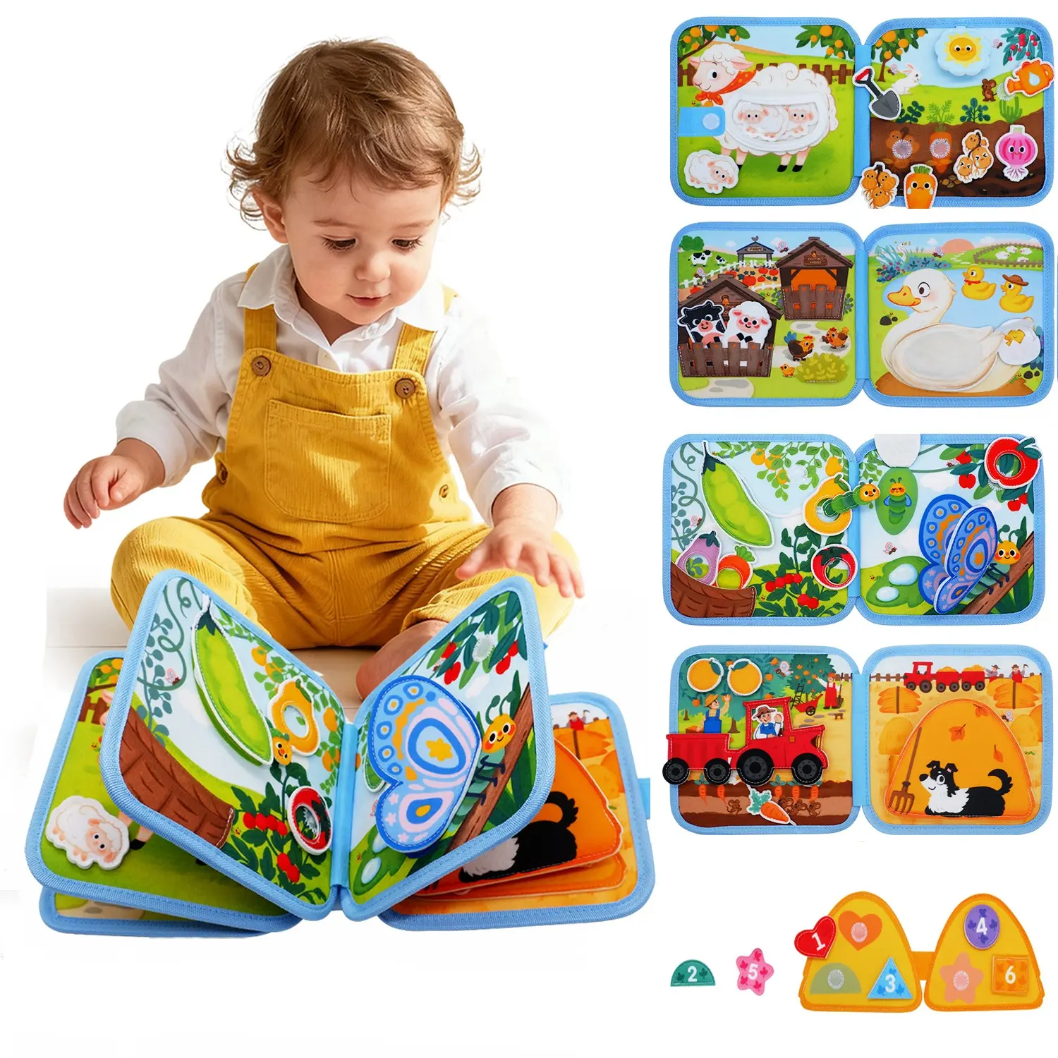 Montessori Farm Busy Book for Kids over 1 Year, Boys Girls Birthday Gift, Christmas Present, Travel Essential Toy, Sensory Activity Board, Pre-Education Hand-Eye Coordination