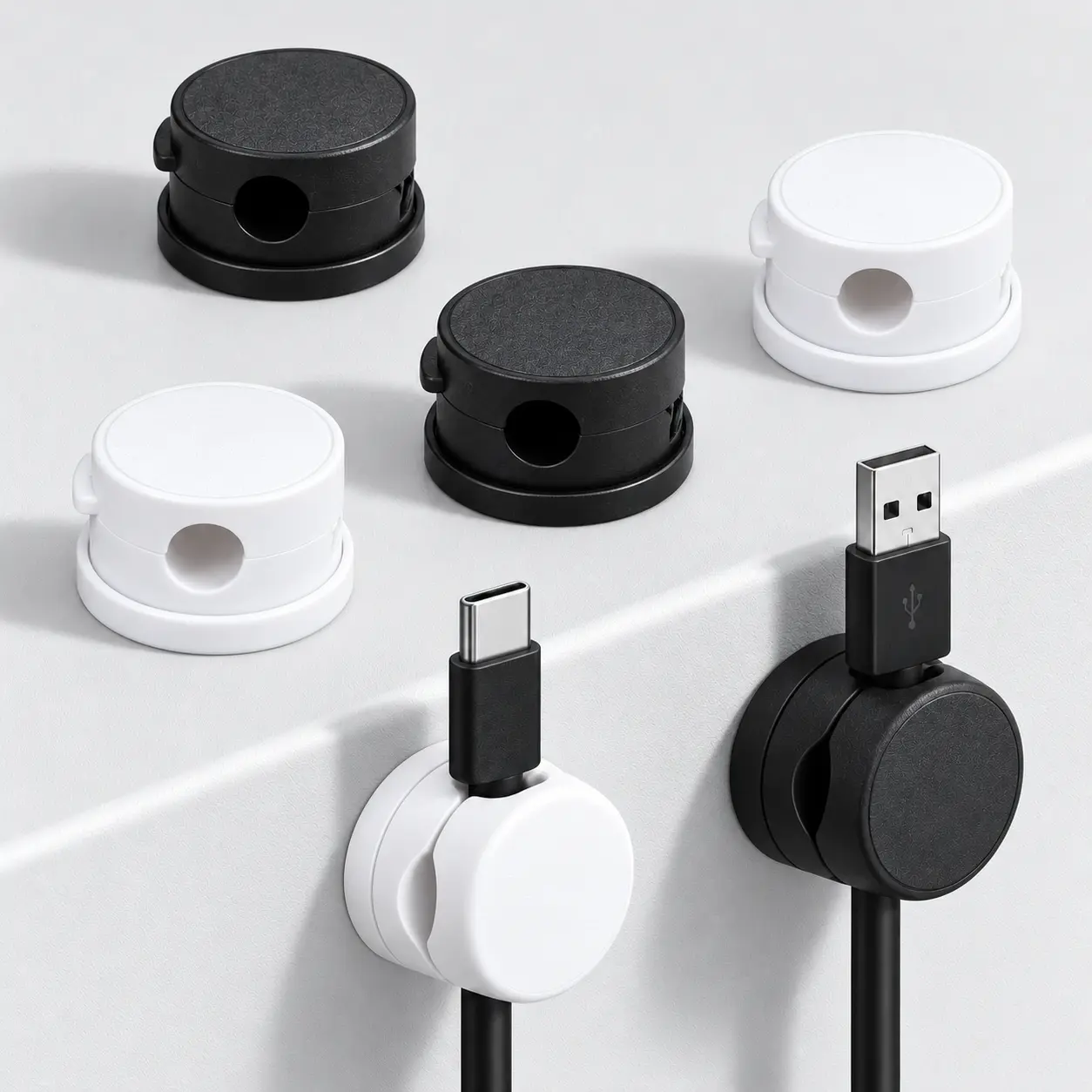 Compact ABS Cable Holders for Charging Cords,Magnetic Cable Clips, 5 or 10 PCS Rotating Adhesive Cord Organizers for Desk,  Black & White Mixed ColorsNightstand, Home Office & Car