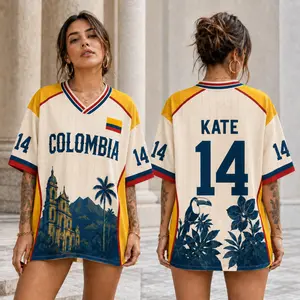 (Custom in Description) Personalized Colombia Mesh Soccer Jersey, Custom Name Number Women’s Game Day Shirt, Colombian Flag Football Fan Gift Jersey Gift for Men Women